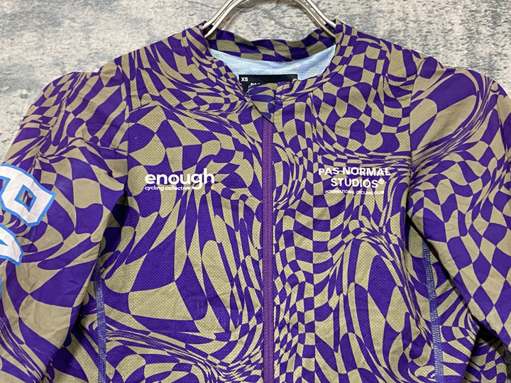 KJ493 パスノーマルスタジオ Pas Normal Studios× Enough Cycling 半袖 サイクルジャージ 黄 紫 総柄 XS