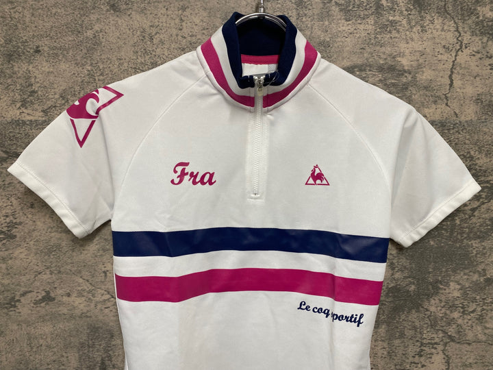 JT495 ルコックスポルティフ le coq sportif 半袖 サイクルジャージ ハーフジップ 白 M