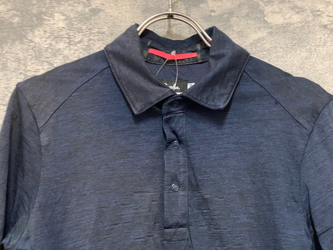 KC832 ラファ Rapha MERINO POLO 半袖 ポロシャツ 濃紺 XS ※一部変色