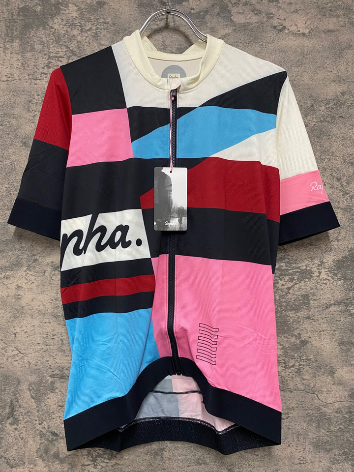 KC670 ラファ Rapha CROSS PRO TEAM TRAINING JERSEY 半袖 サイクルジャージ 白 水 ピンク XL 未使用