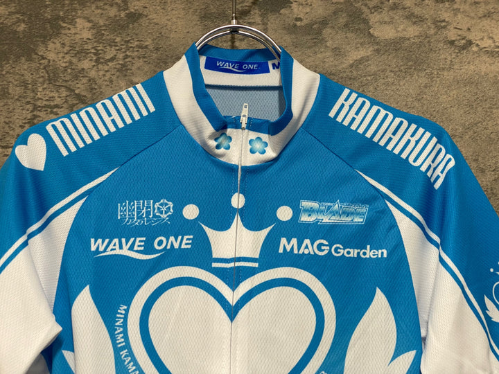 JM936 ウェイブワン WAVE ONE 半袖 サイクルジャージ 白 水色 M 南鎌倉高校女子自転車部