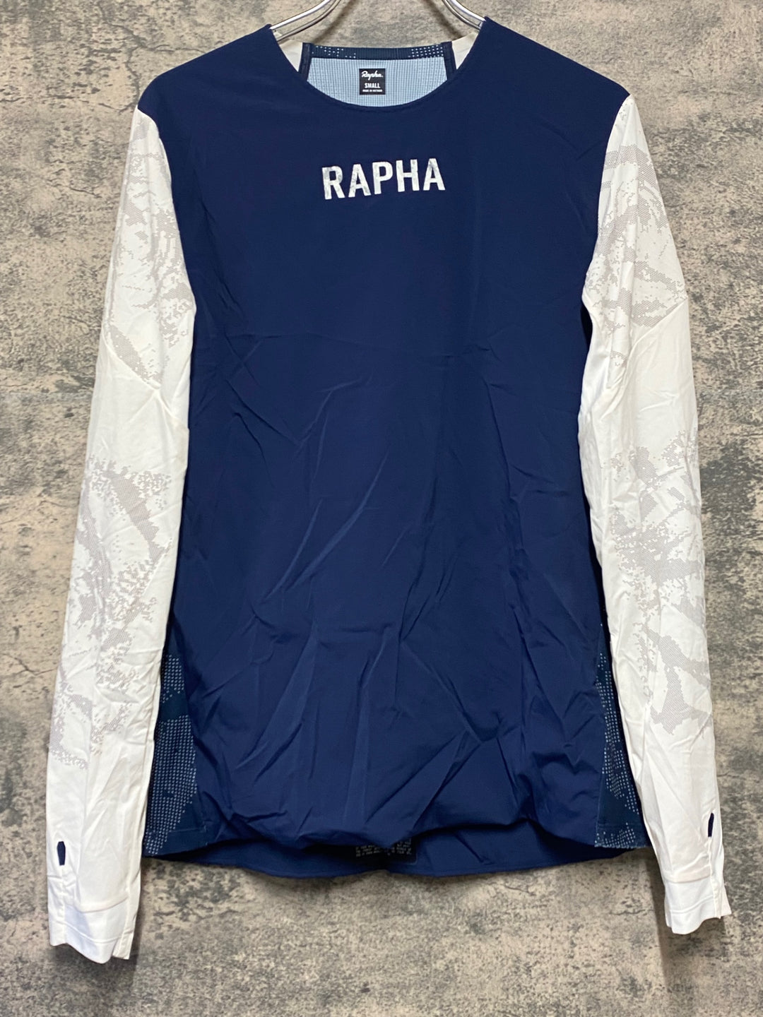 KN406 ラファ Rapha MEN'S TRAIL FINALE WINDBLOCK JERSEY - TRAIL PRINT 長袖 サイクルジャージ 紺 白 S
