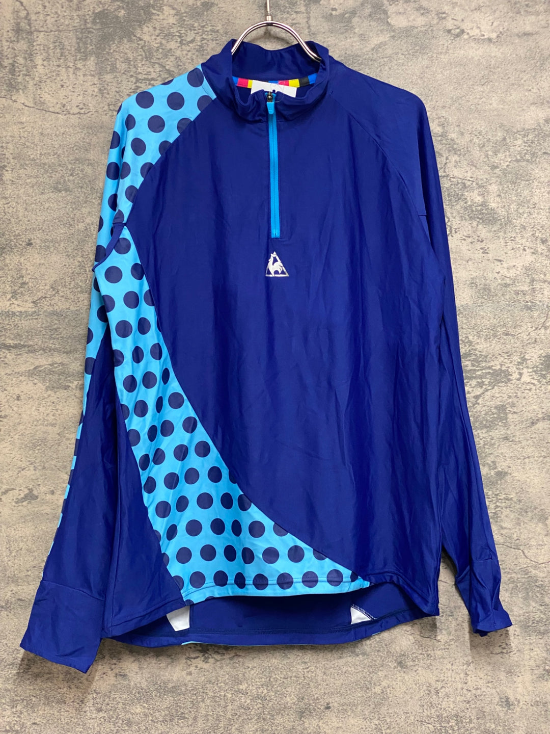 JO218 ルコックスポルティフ le coq sportif 長袖 サイクルジャージ ハーフジップ 青 水玉 レディース L