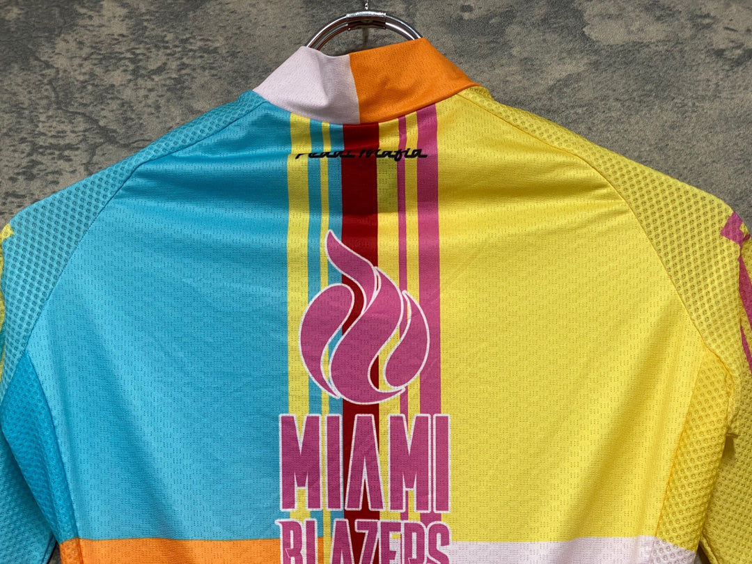 JO263 ペダルマフィア Pedal Mafia CORE JERSEY 半袖 サイクルジャージ 黄 オレンジ 総柄 S レディース BLAZERS MIAMI