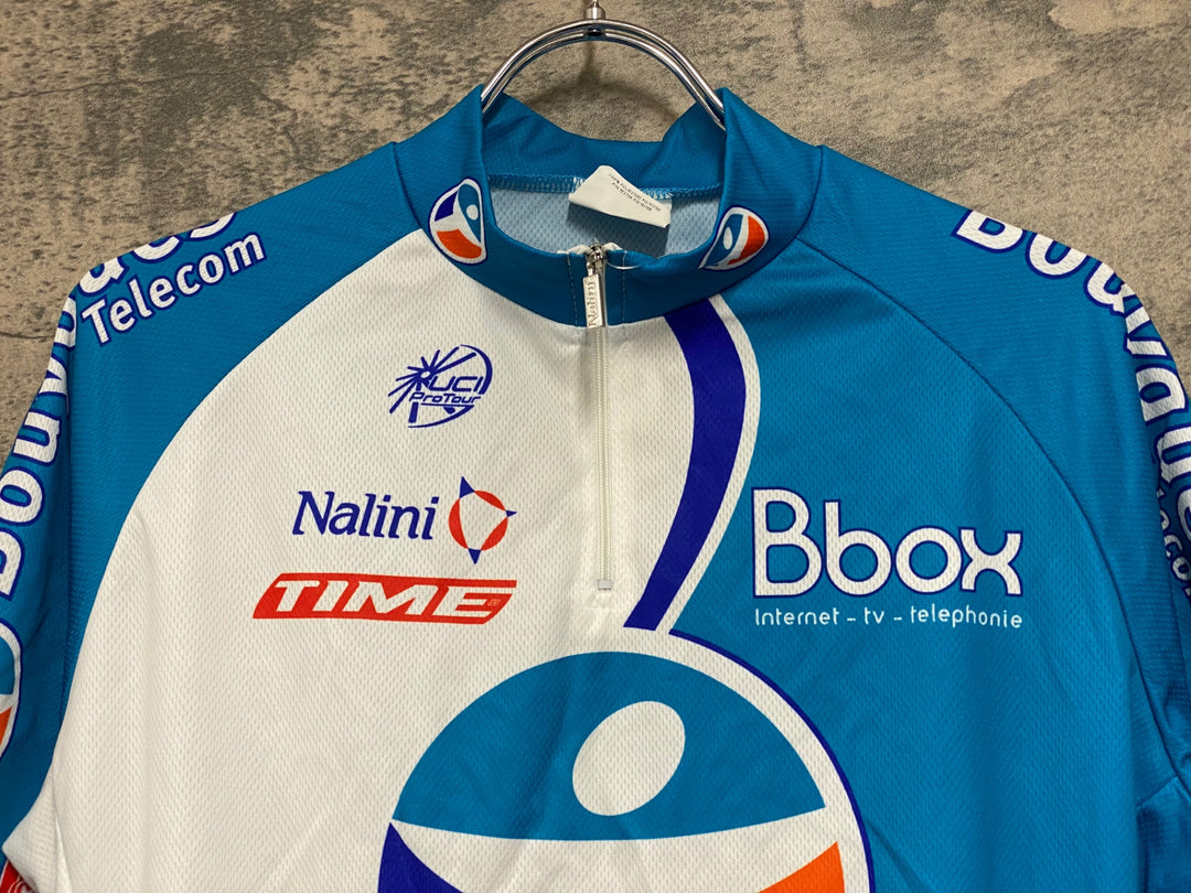 KE985 ナリーニ Nalini 半袖 サイクルジャージ 白 青 SIZE4 ハーフジップ ※染み