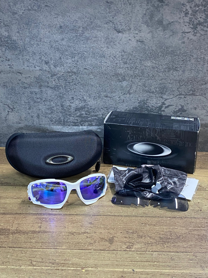 KE557 オークリー OAKLEY RACING JACKET サングラス アイウェア 白 紫 ※レンズ剥がれ擦れ