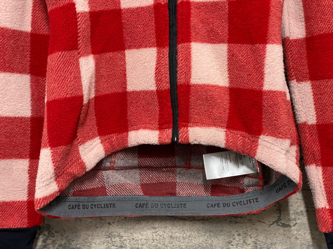 KA838 カフェドシクリステ CAFE DU CYCLISTE SOLANGE NEW CHECK WOMAN 長袖 サイクルジャケット 赤ピンク XS フリース