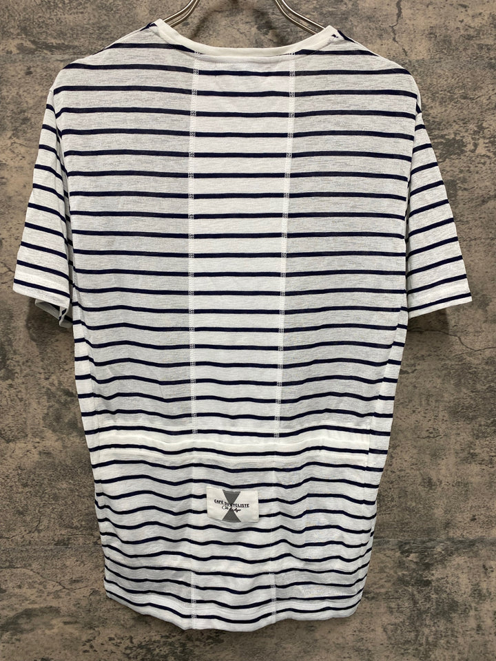 JX479 カフェドシクリステ CAFE DU CYCLISTE PAULINE Men 半袖 サイクルジャージ Vネック Tシャツ 白 ボーダー L