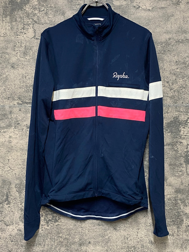 KI181 ラファ Rapha LONG SLEEVE BREVET JERSEY 長袖 サイクルジャージ ネイビー L ※反射部劣化,汚れ