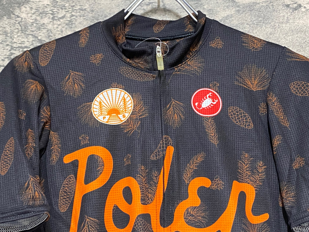 JZ532 カステリ CASTELLI 半袖 サイクルジャージ 黒 オレンジ S polen