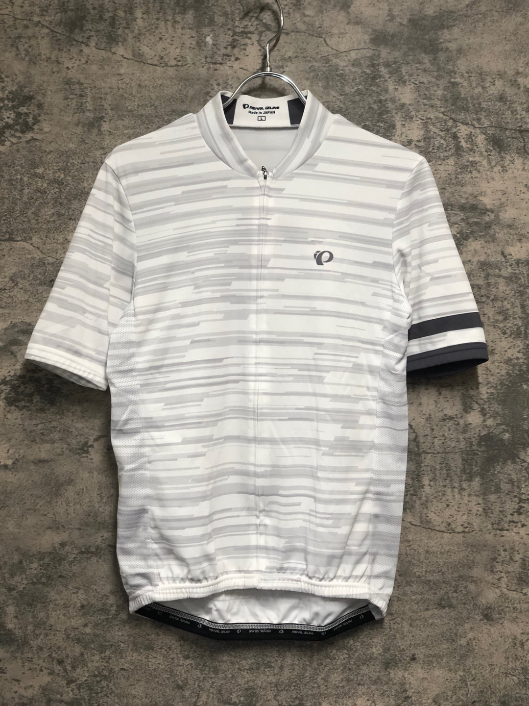 JU587 パールイズミ PEARL iZUMi 半袖 サイクルジャージ 白 グレー ボーダー L