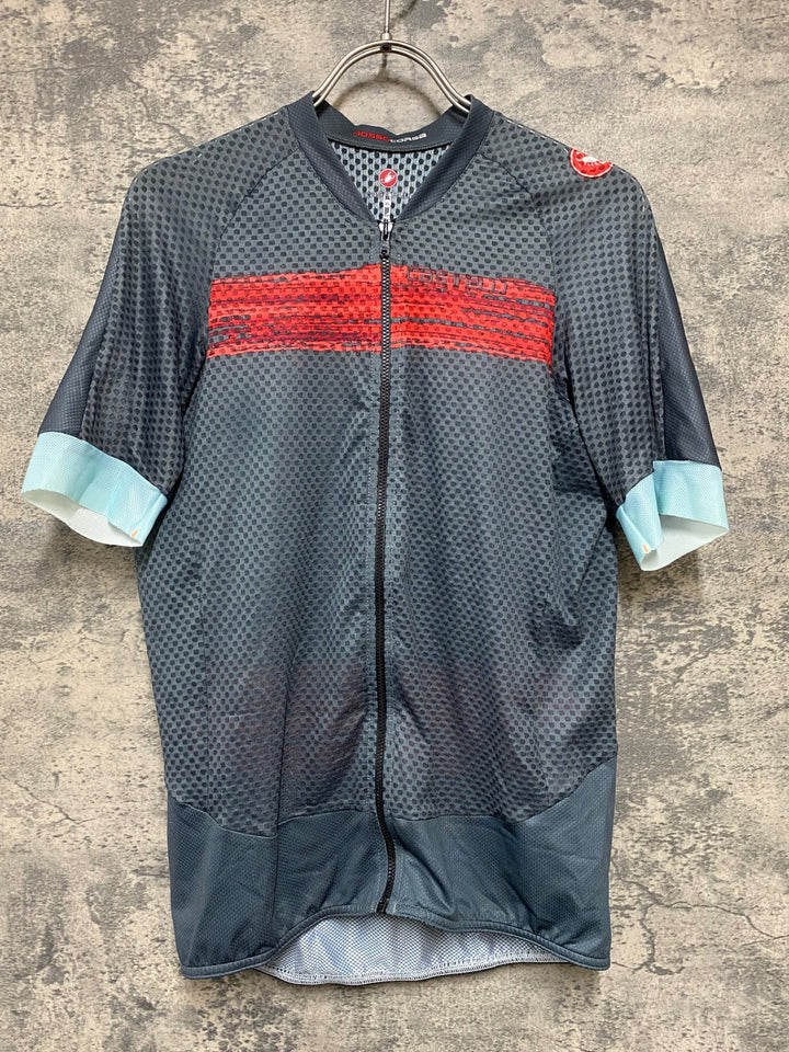 KB221 カステリ CASTELLI 半袖 サイクルジャージ グレー 赤 XL メッシュ