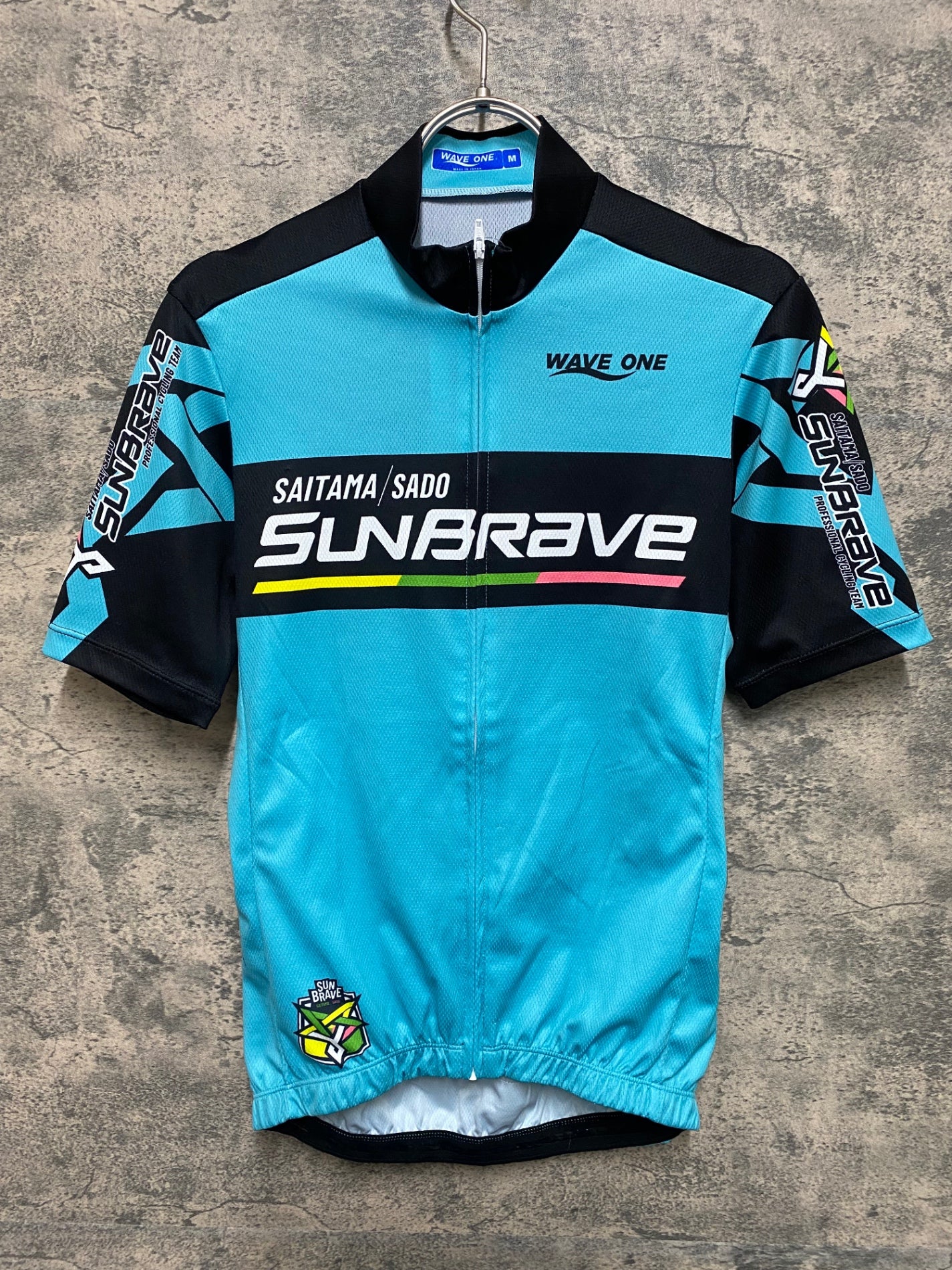 JS445 ウェイブワン WAVE ONE 半袖 サイクルジャージ 黒 ターコイズ M