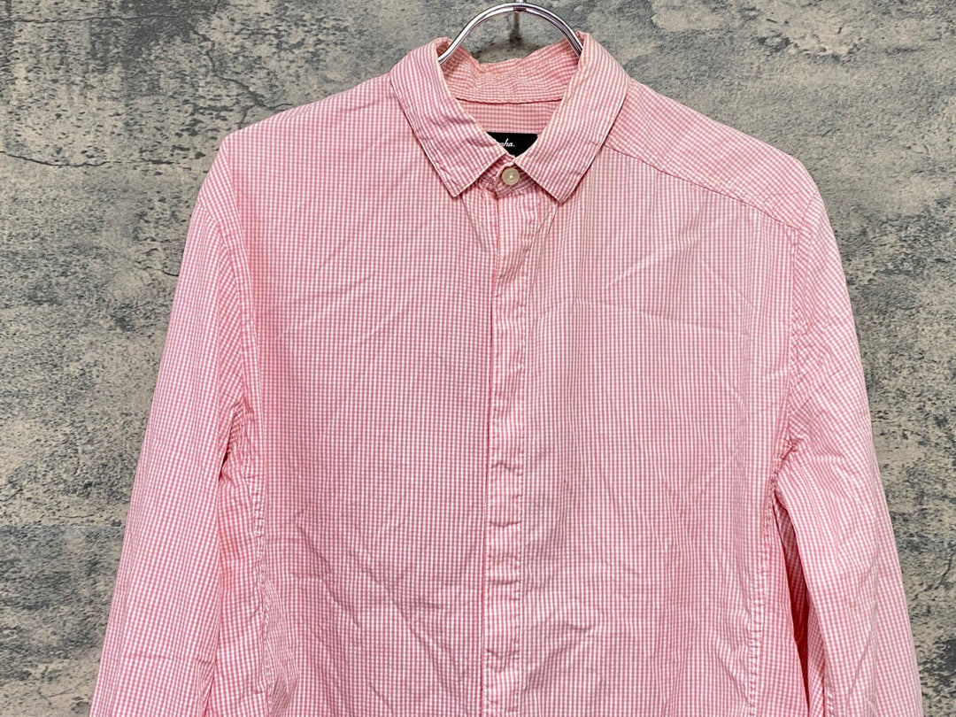 KI177 ラファ Rapha GINGHAM LONG SLEEVE SHIRT 長袖 シャツ ピンク チェック柄 M ※襟黄ばみ