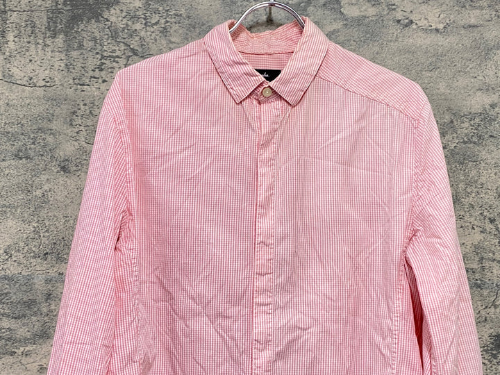 KI177 ラファ Rapha GINGHAM LONG SLEEVE SHIRT 長袖 シャツ ピンク チェック柄 M ※襟黄ばみ