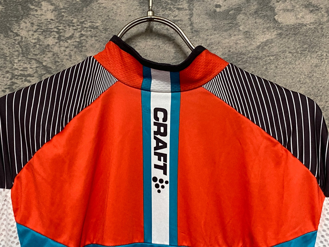 JT043 クラフト CRAFT 半袖サイクルジャージ 白青オレンジ M 黄ばみあり