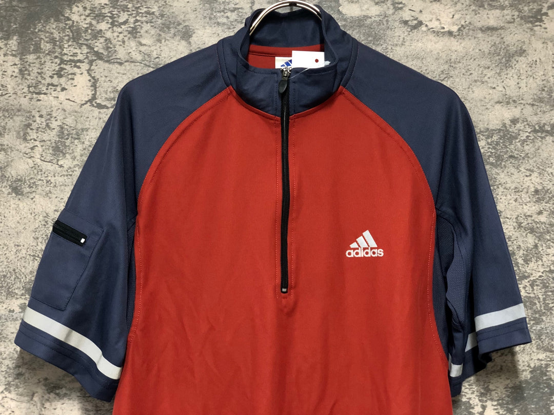 KL251 アディダス adidas 半袖 サイクルジャージ バーガンディ グレー L ハーフジップ