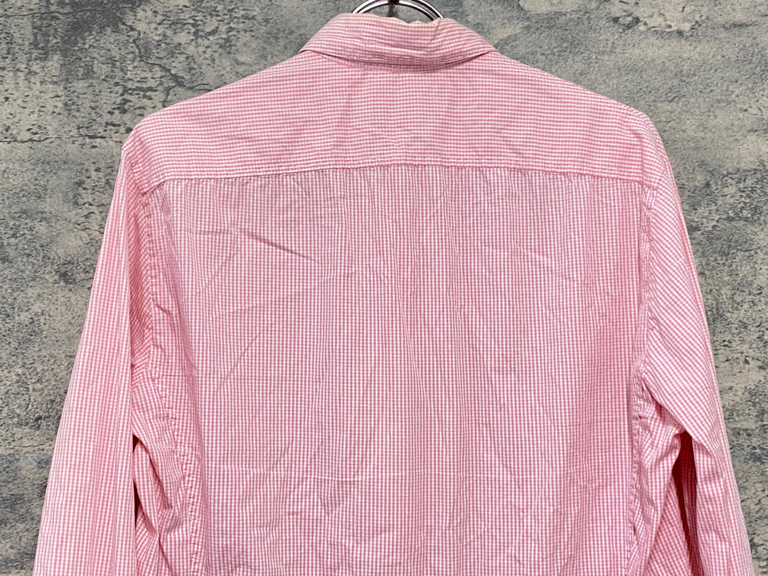 KI177 ラファ Rapha GINGHAM LONG SLEEVE SHIRT 長袖 シャツ ピンク チェック柄 M ※襟黄ばみ