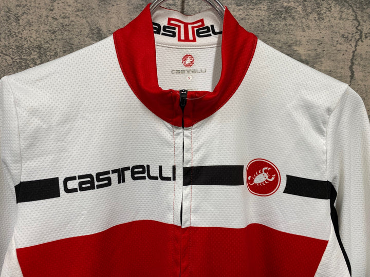 JI330 カステリ CASTELLI 長袖 サイクルジャージ 白 赤 S 裏起毛