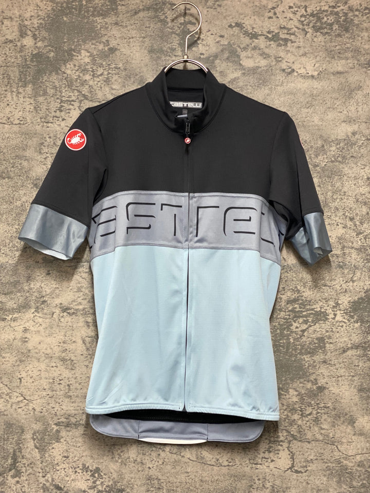 KH471 カステリ CASTELLI 半袖 サイクルジャージ 黒白グレー XS