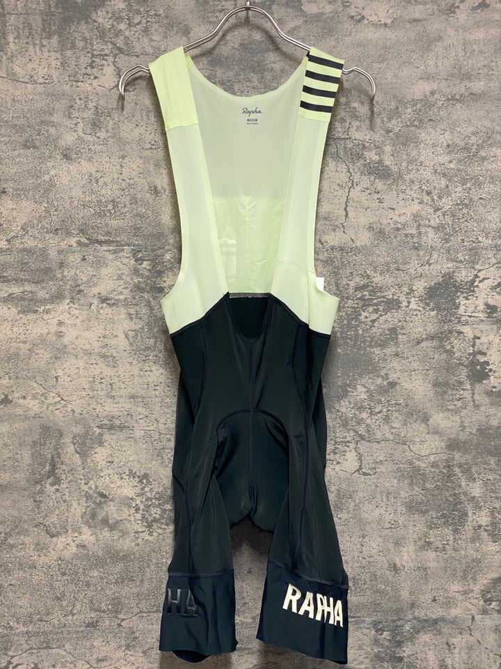 JM521 ラファ Rapha PRO TEAM BIB SHORTS Ⅱ LONG ビブショーツ 黒 黄緑 M ※パッド擦れ