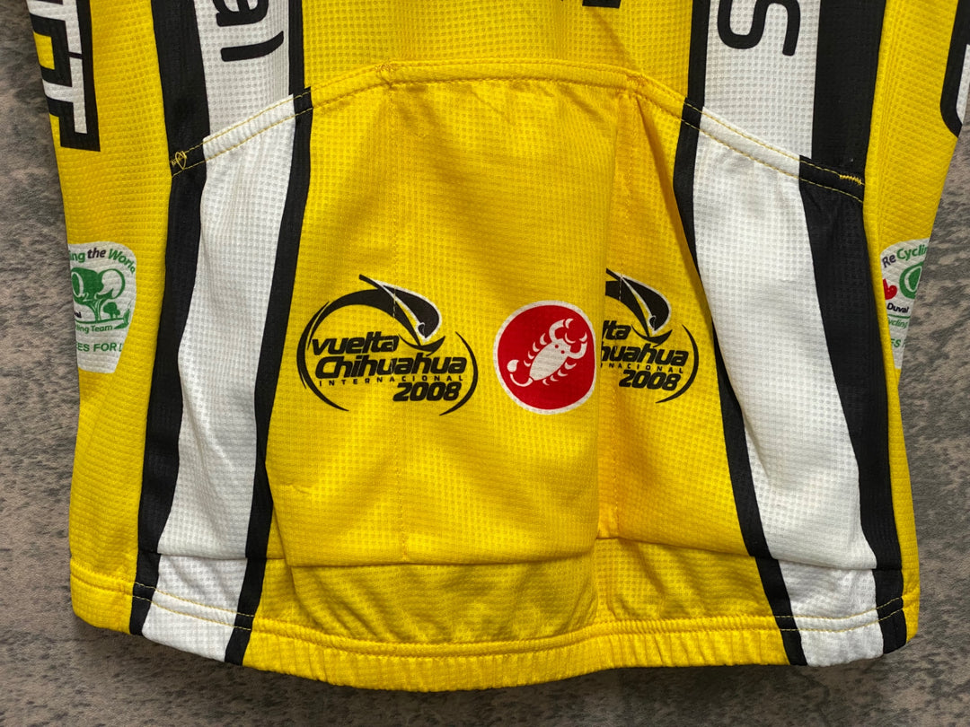 KG654 カステリ CASTELLI 半袖 サイクルジャージ 黄白 S ロゴ擦れ 汚れ