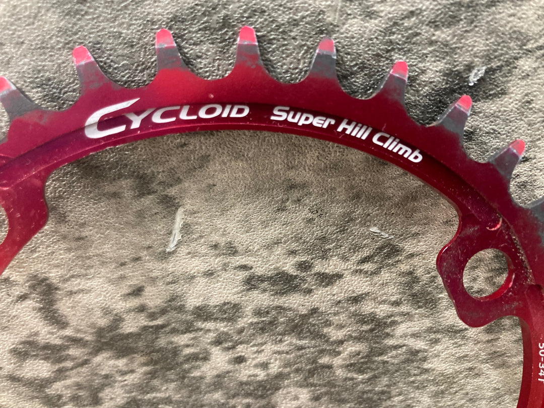 KN013 スギノ Sugino サイクロイド CYCLOID Super Hill Climb CY4-SHC-34T インナー 楕円 チェーンリング 赤 34T