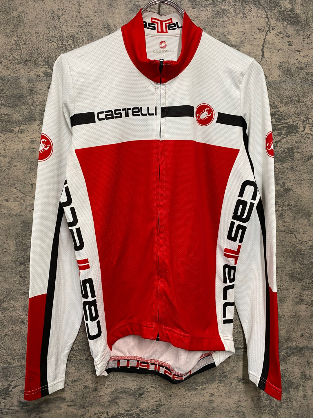 JI330 カステリ CASTELLI 長袖 サイクルジャージ 白 赤 S 裏起毛