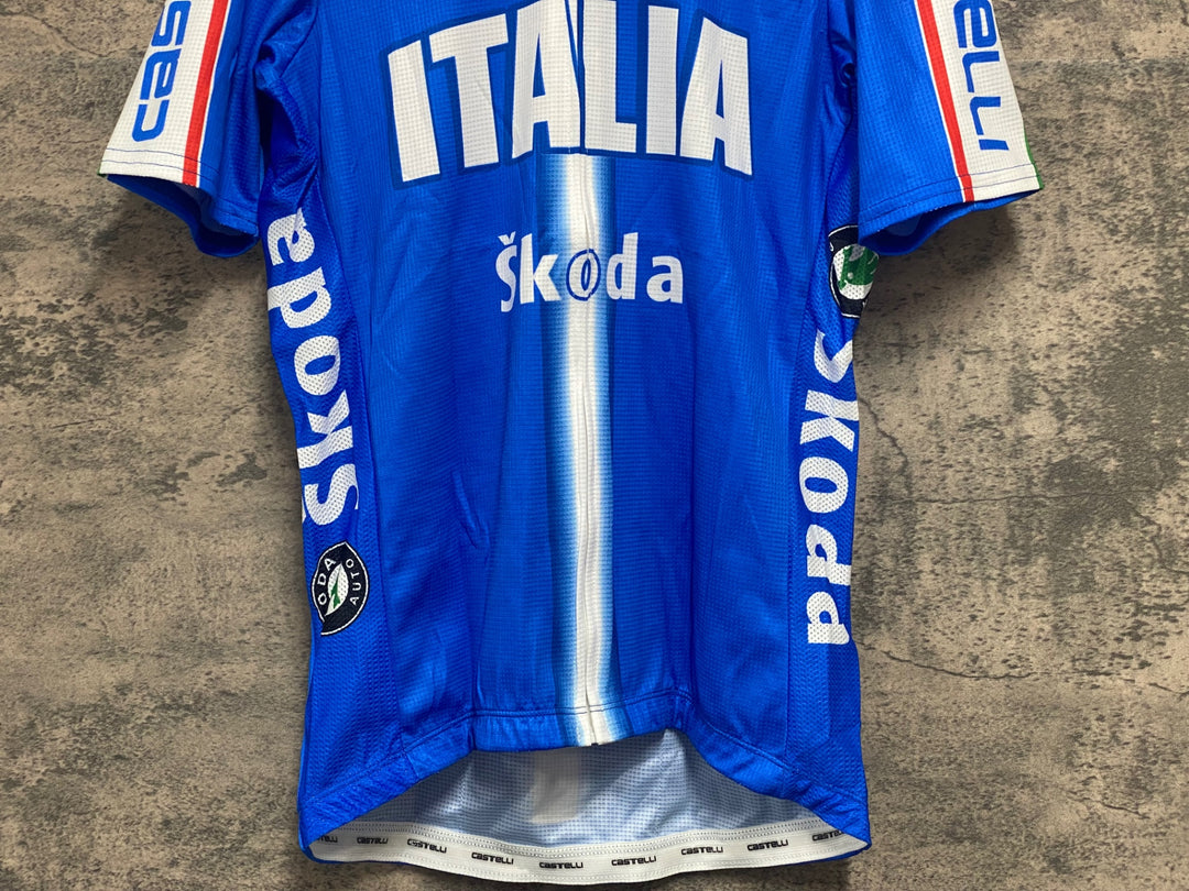 JV533 カステリ CASTELLI ロッソコルサ ROSSO CORSA 半袖 サイクルジャージ 青 M ITALIA Skoda