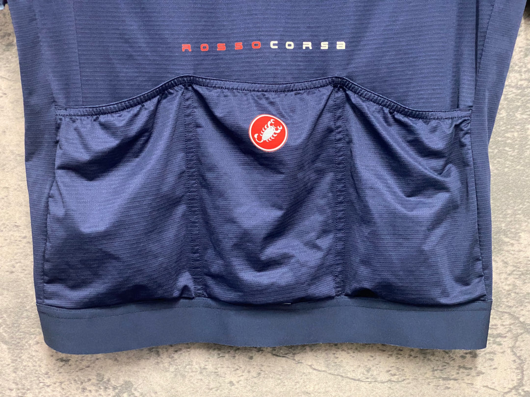KE155 カステリ CASTELLI ロッソコルサ ROSSO CORSA 半袖 サイクルジャージ 紺 XL