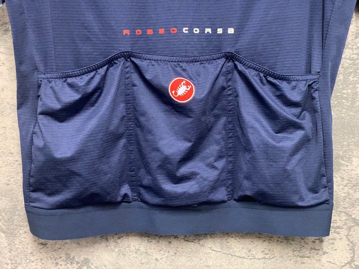 KE155 カステリ CASTELLI ロッソコルサ ROSSO CORSA 半袖 サイクルジャージ 紺 XL