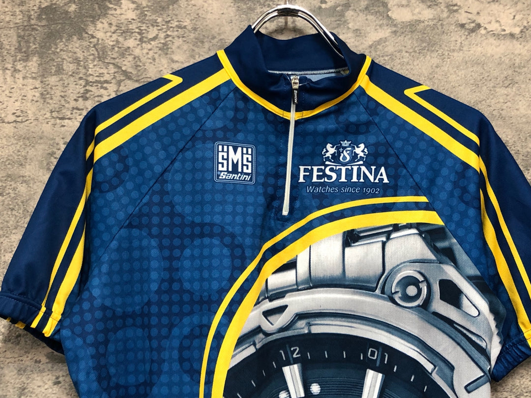 JJ497 サンティーニ Santini 半袖 サイクルジャージ ハーフジップ 青 L FESTINA