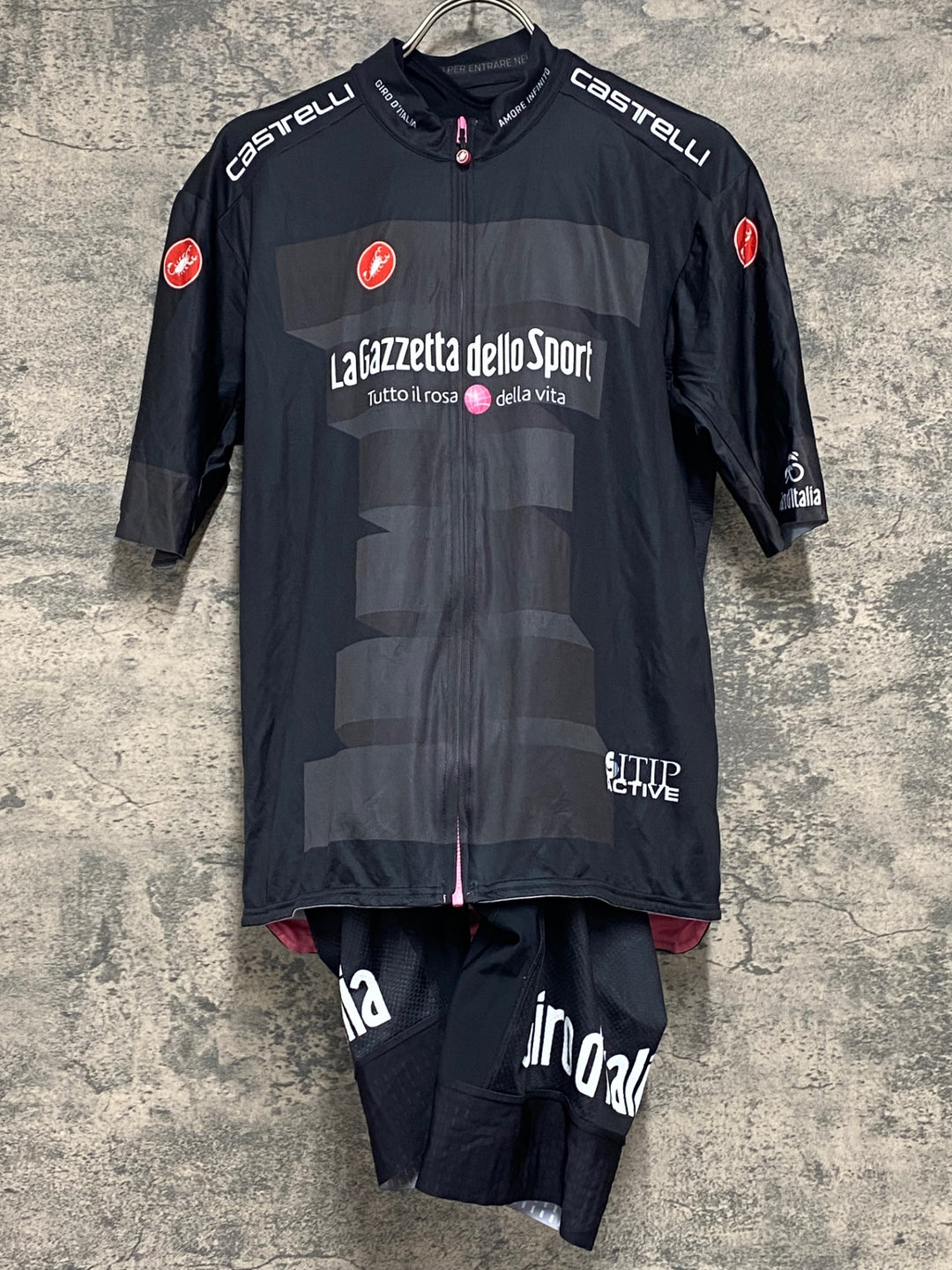 JX910 カステリ CASTELLI STELVIO JERSEY GIRO D ITALIA 半袖/ビブパンツ サイクルジャージ上下セット 黒 XL