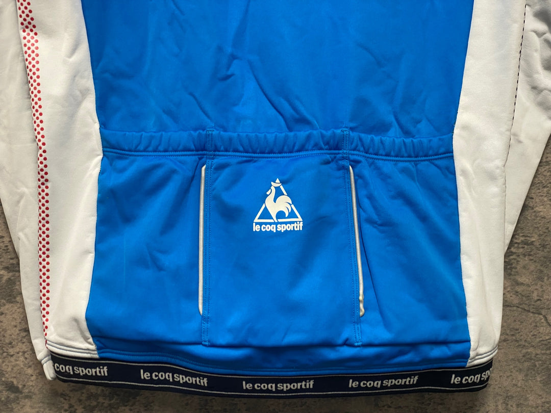 JT880 ルコック le coq sportif 長袖 サイクルジャケット 白 青 L 裏起毛 ※動物毛付着有