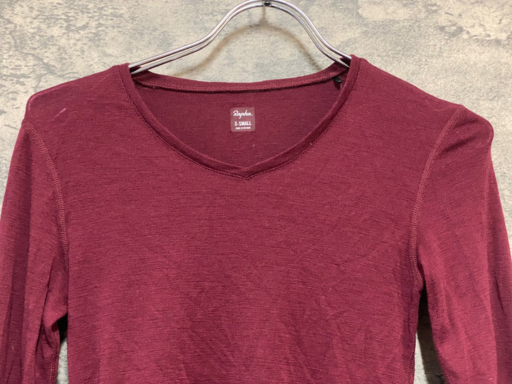 KL467 ラファ Rapha WOMEN'S MERINO BASE LAYER - LONG SLEEVE 長袖 ベースレイヤー バーガンディ XS ※動物の毛