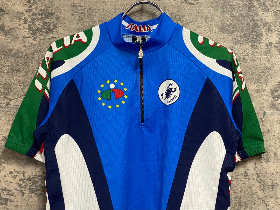 JU422 カステリ CASTELLI 半袖 サイクルジャージ 青 M ハーフジップ