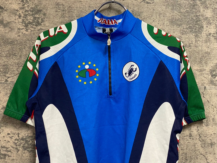 JU422 カステリ CASTELLI 半袖 サイクルジャージ 青 M ハーフジップ