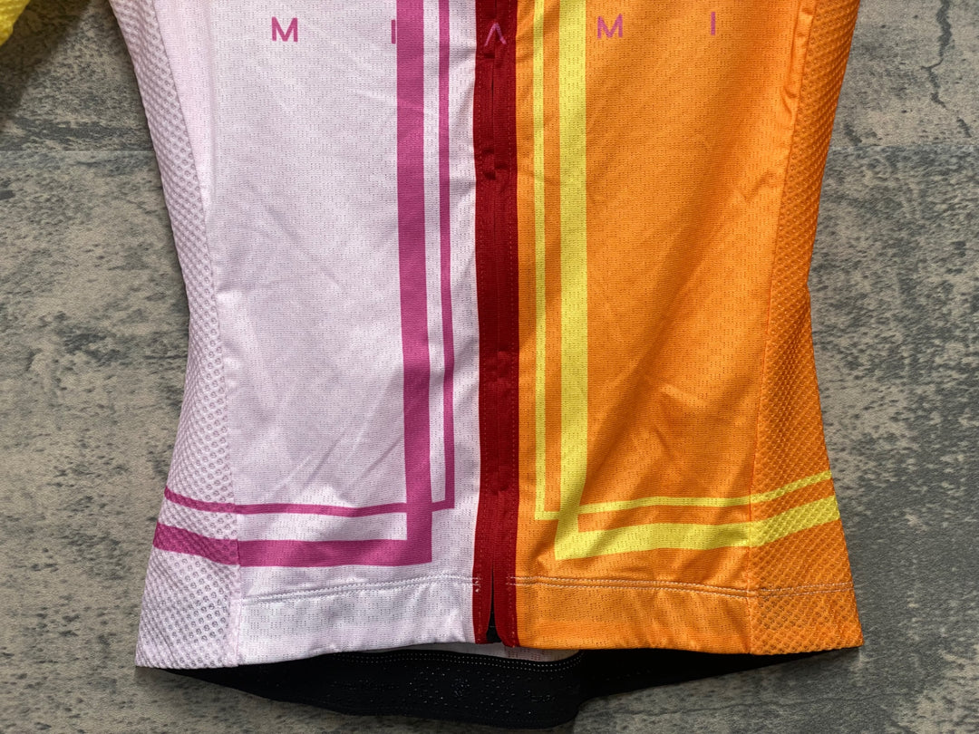 JO263 ペダルマフィア Pedal Mafia CORE JERSEY 半袖 サイクルジャージ 黄 オレンジ 総柄 S レディース BLAZERS MIAMI
