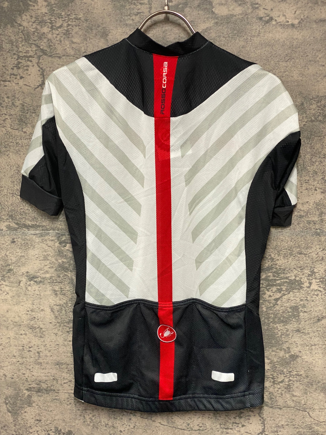 JT066 カステリ CASTELLI 半袖サイクルジャージ 白黒 S メッシュ ほつれあり