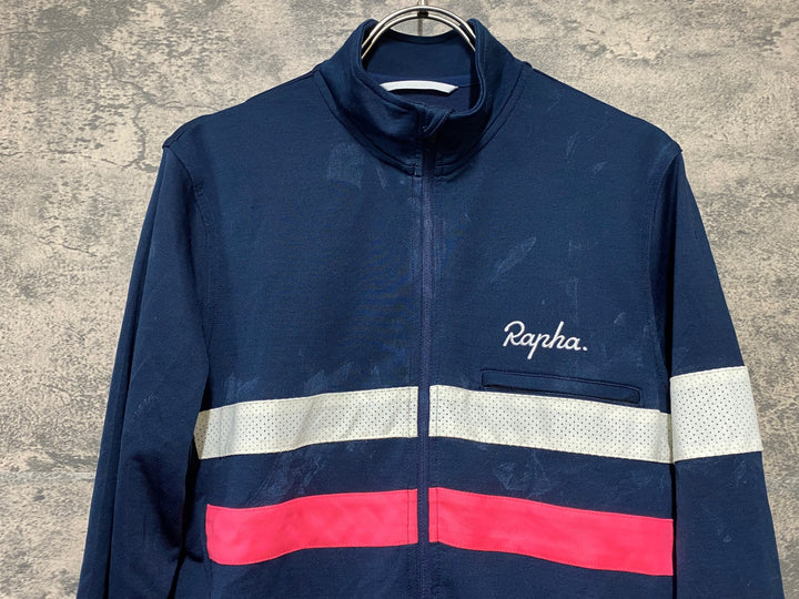 KI181 ラファ Rapha LONG SLEEVE BREVET JERSEY 長袖 サイクルジャージ ネイビー L ※反射部劣化,汚れ