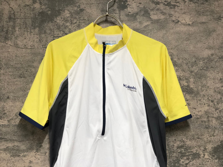 KK437 コロンビア Columbia 半袖 サイクルジャージ 白 黄 L