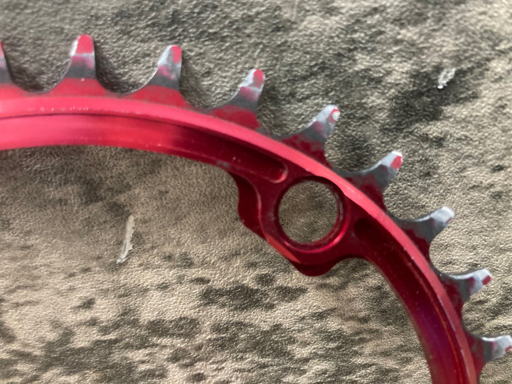 KN013 スギノ Sugino サイクロイド CYCLOID Super Hill Climb CY4-SHC-34T インナー 楕円 チェーンリング 赤 34T