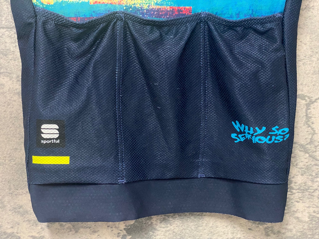 KK033 スポーツフル sportful 半袖 サイクルジャージ 白 紺 総柄 S
