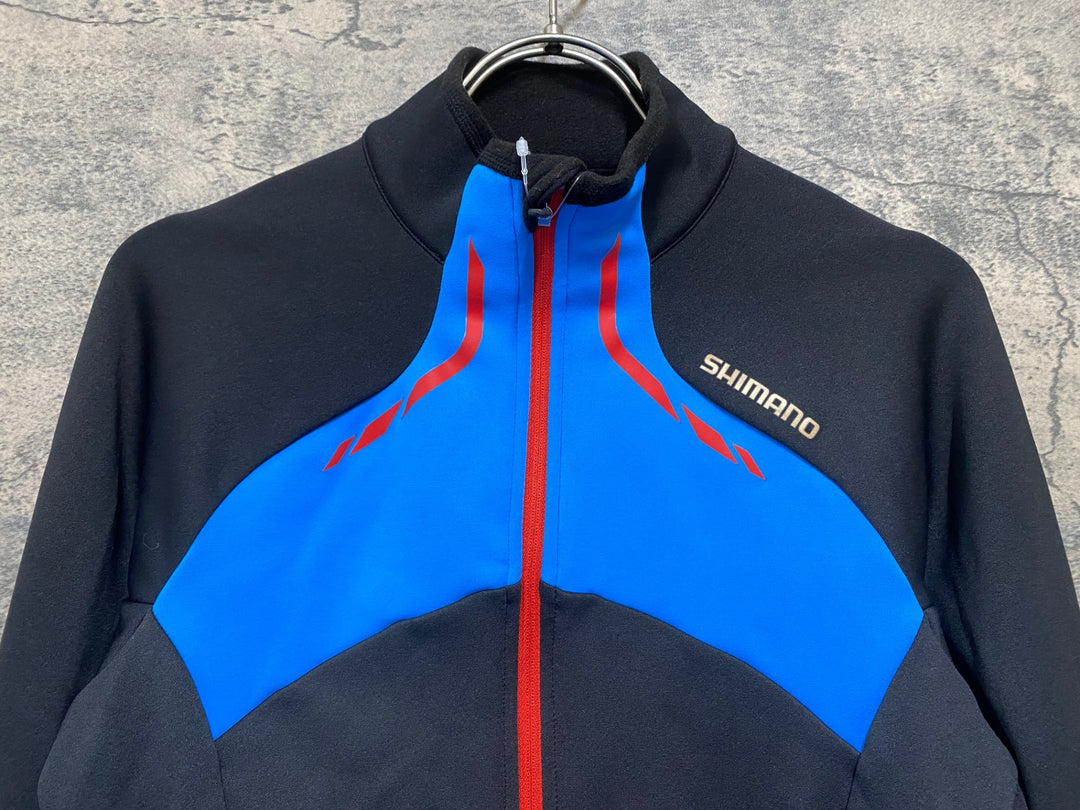 KK240 シマノ SHIMANO 長袖 サイクルジャージ 黒 青 S 裏起毛