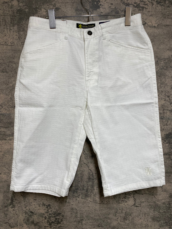 JO909 カペルミュール KAPELMUUR 児島 デニム ハーフパンツ ジャガード千鳥 ホワイト XL