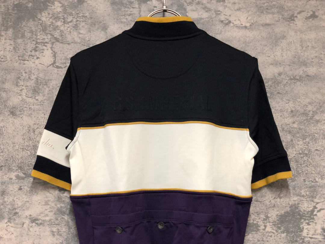 KK163 ラファ RAPHA IMPERIAL WORKS TRICOLOUR JERSEY 半袖 サイクルジャージ 白 黒 紫 S