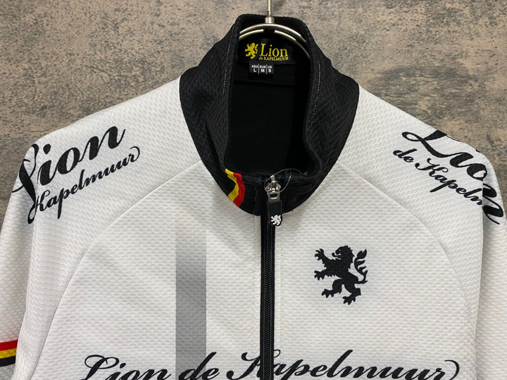 KG279 リオンドカペルミュール Lion de KAPELMUUR 長袖 サイクルジャージ 白 黒 L 裏起毛