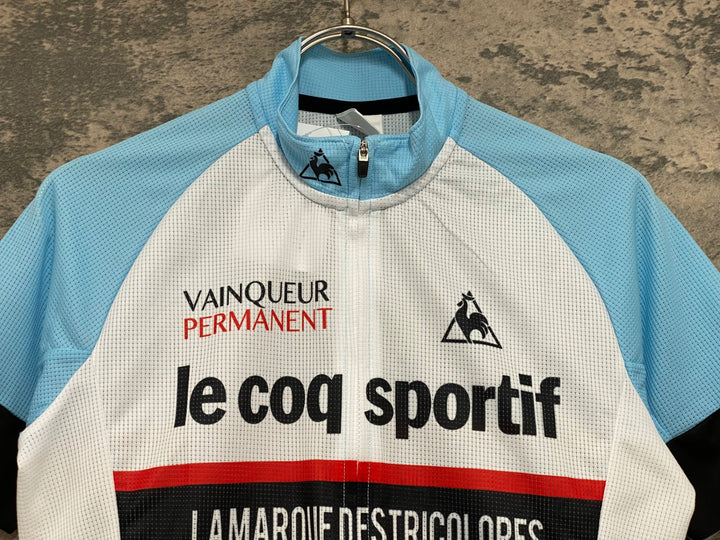 KG651 ルコックスポルティフ le coq sportif 半袖 サイクルジャージ 白青 S ほつれ