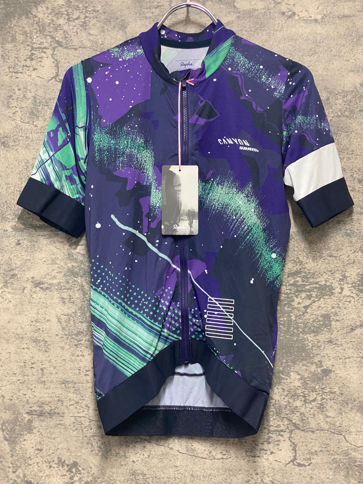 JE148 ラファ Rapha CANYON/SRAM PRO TEAM TRAINING JERSEY 半袖 サイクルジャージ パープル グリーン XS