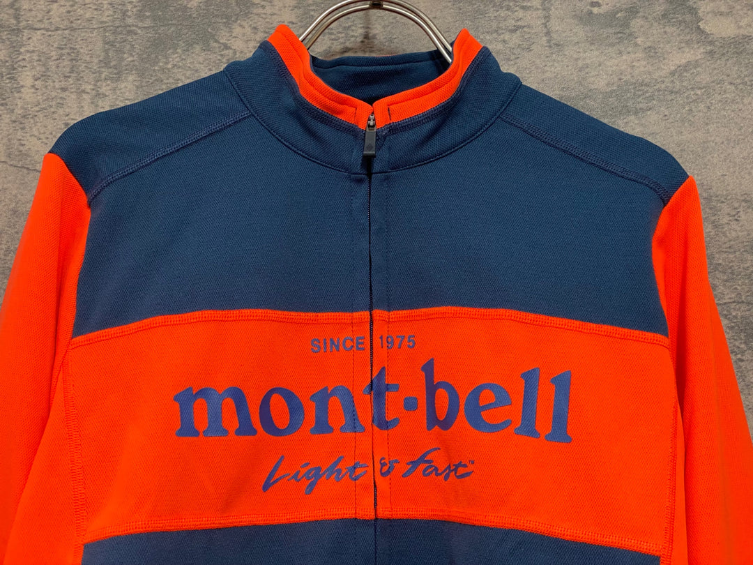 JY974 モンベル mont-bell ウィックロン ZEROサーマル 長袖 サイクルジャージ オレンジ紺 L